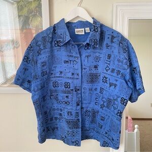 Chicos Vintage 90s African Jungle Icon Silk Linen Button Down Top